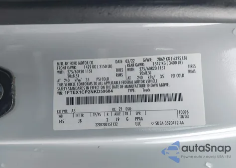 2022 Ford F-150 Xl из США, поврежденный, VIN 1FTEX1CP2NKD59684